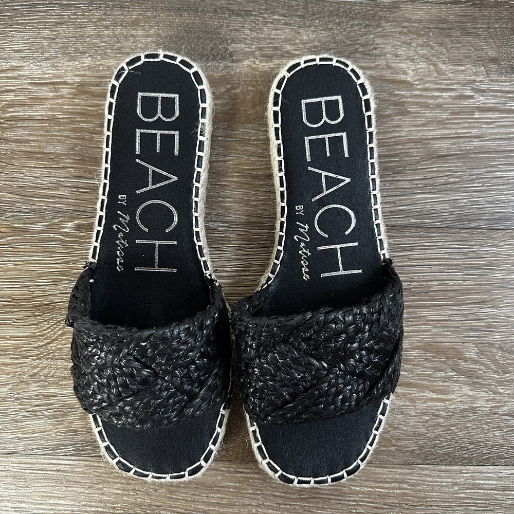Beach by Matisse Braided Raffia Sandal Black Sz 8 Espadrille Resortwear Slip on - Picture 3 of 6